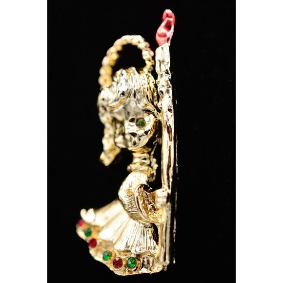 Tancer II Vintage Christmas Angel Pin Brooch Enamel Gold Holiday Signed BinAJ - Picture 3 of 12